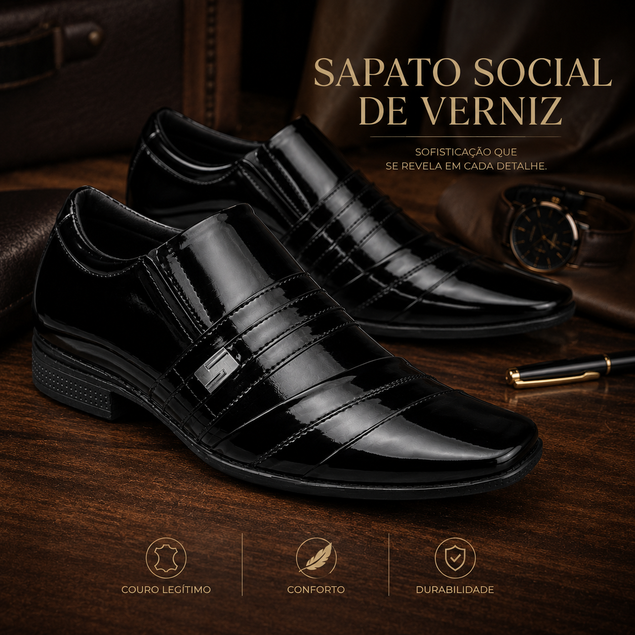Sapato social de verniz com brilho espelhado