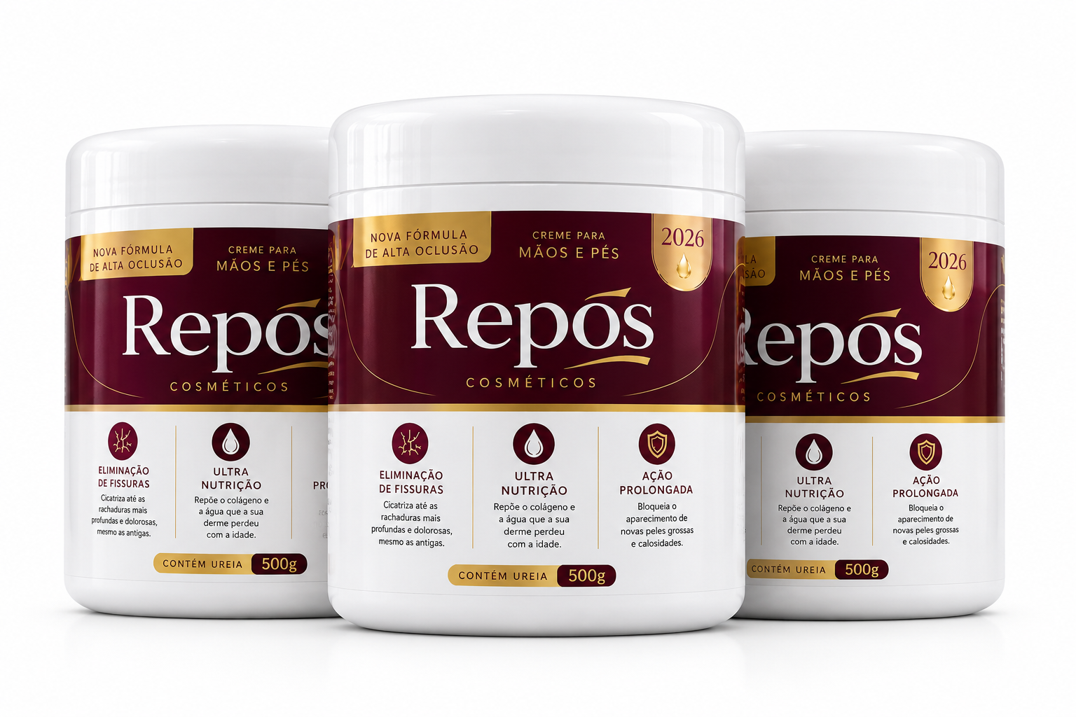 Kit com 3 potes de 500g do Creme Repós